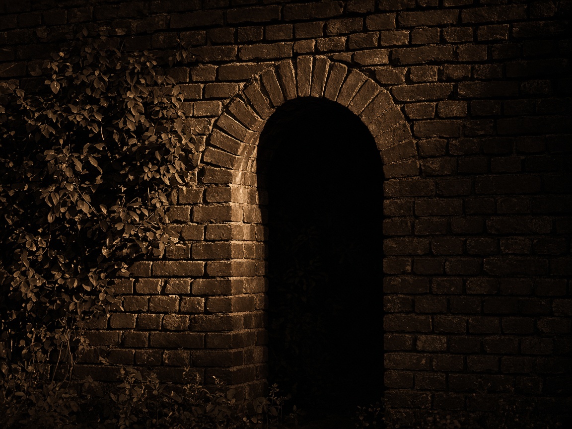 Brick garden wall with arched opening